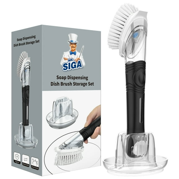MR.Siga Soap Dispensing Brush , Cleaning Dish Scurbs Brush for Pot,Black,1 Pack