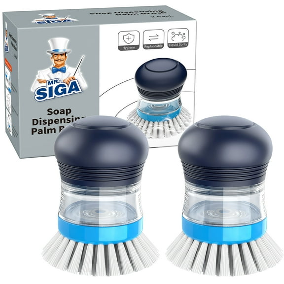 MR.Siga Soap Dispensing Palm Brush, Kitchen Dish Brush , Pot Dish Cleaning,Pack of 2