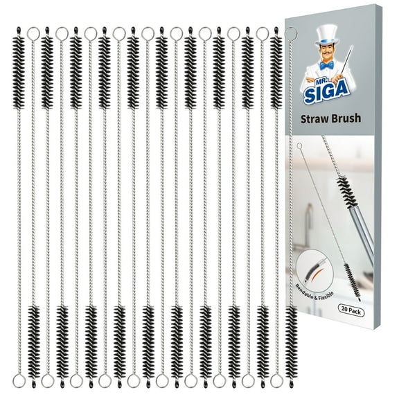 MR.Siga Straw Cleaner Brush, 10 inch Stainless Steel Straw Brush,Pipe Cleaner Brush, 20 Pack