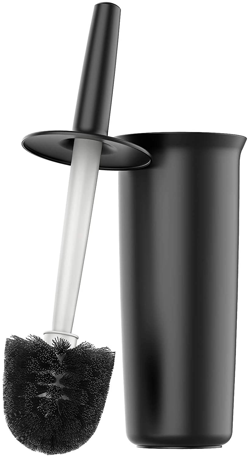 Compact Black Polypropylene Toilet Brush and Holder Set