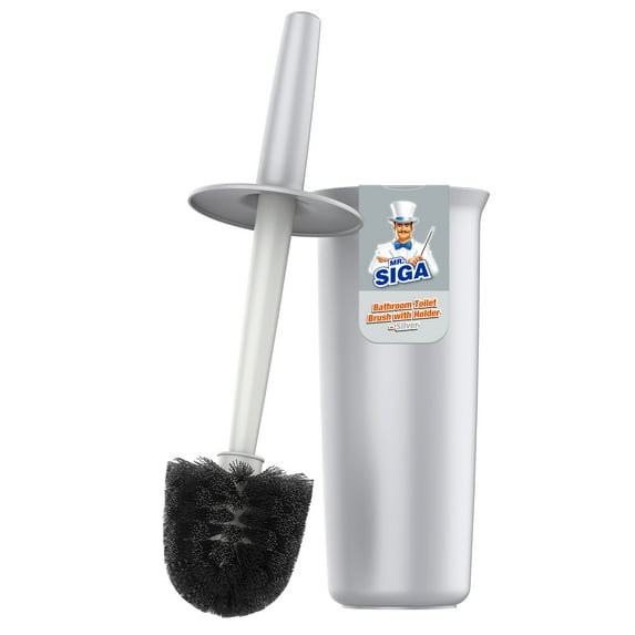 MR.Siga Toilet Bowl Brush and Holder for Bathroom, Silver,1 Pack,for Adult