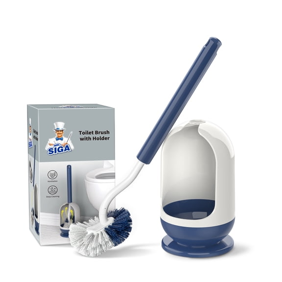MR.Siga Toilet Bowl Brush and Holder for Bathroom,White and Blue