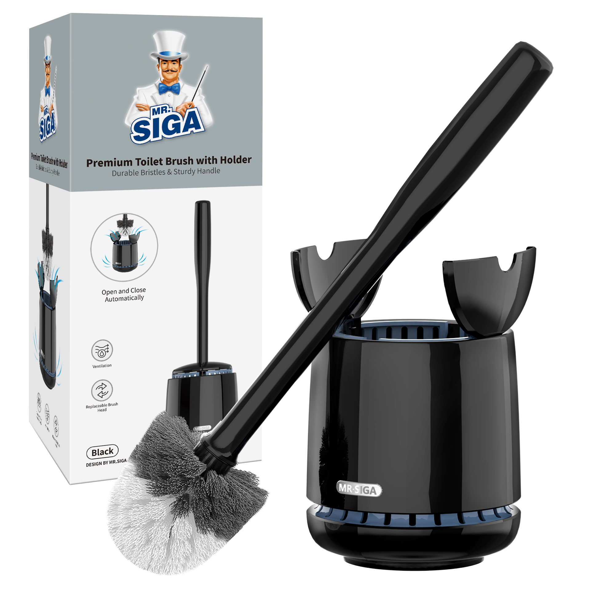 MR.SIGA Toilet Bowl Brush and Holder White 15.8 Inch Handle