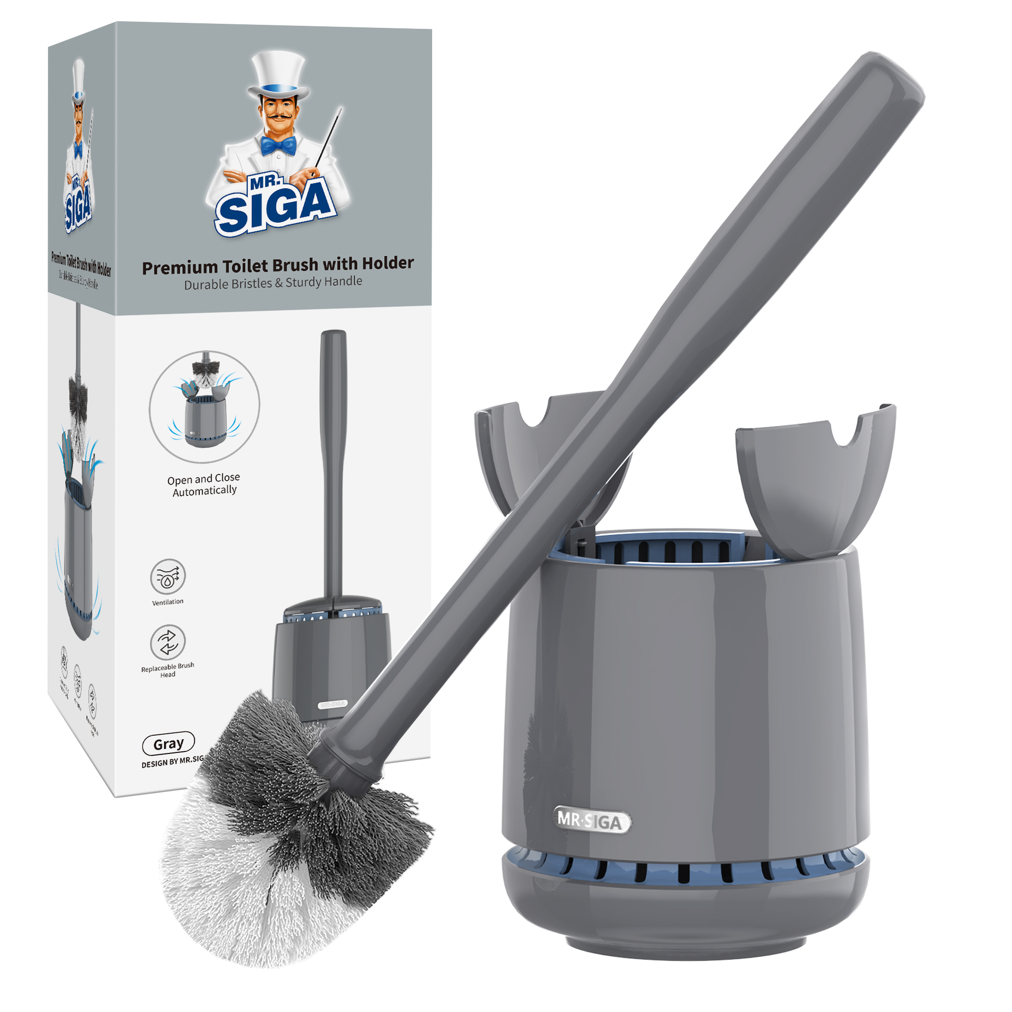 MR.SIGA Toilet Bowl Brush and Holder White 15.8 Inch Handle