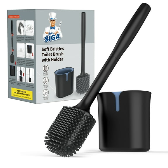 MR.Siga Toilet Brush and Holder, Wall Mounted Toilet Brush, Black, 1 Pack,for Adult