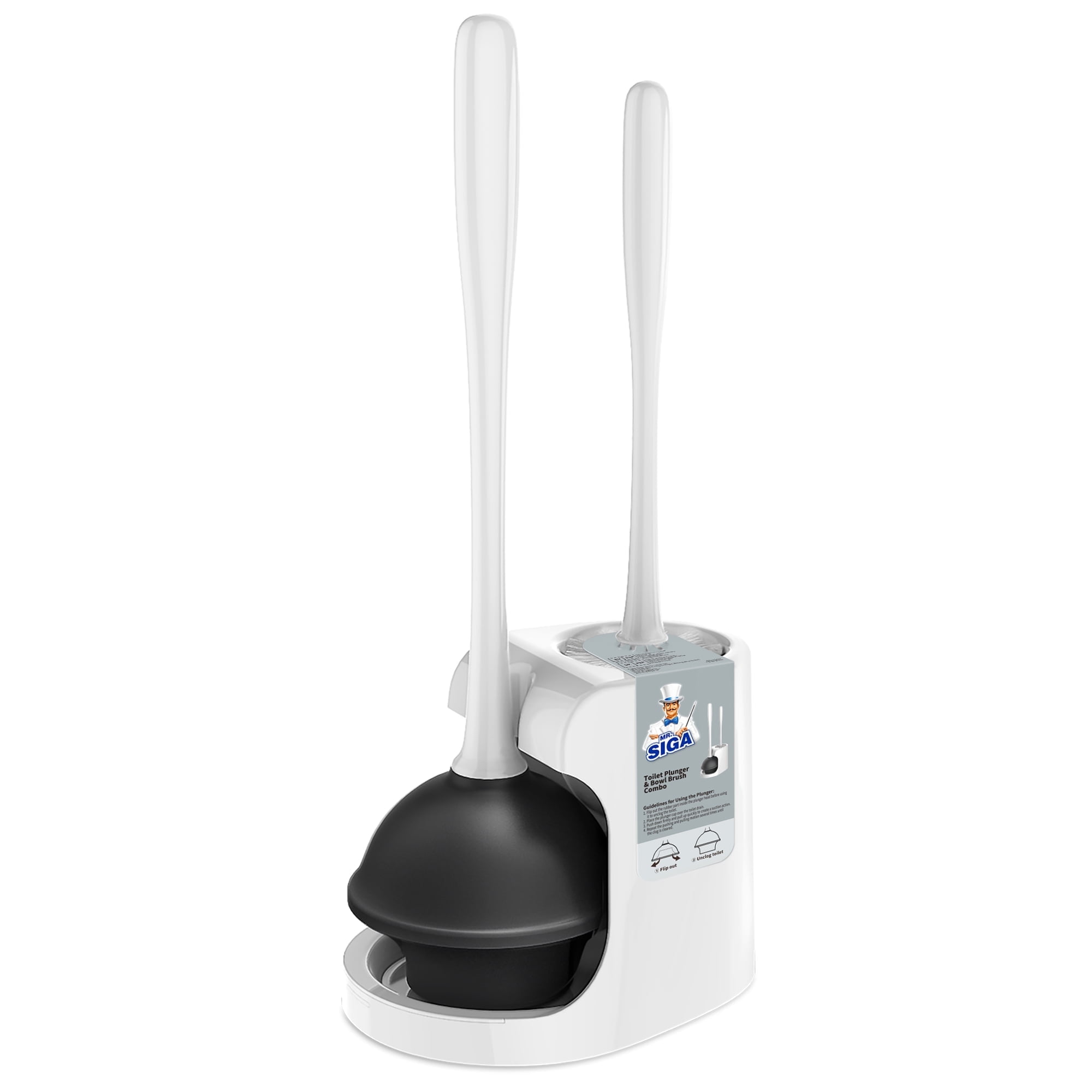 MR.SIGA Toilet Plunger and Bowl Brush Combo, White, 1 Set