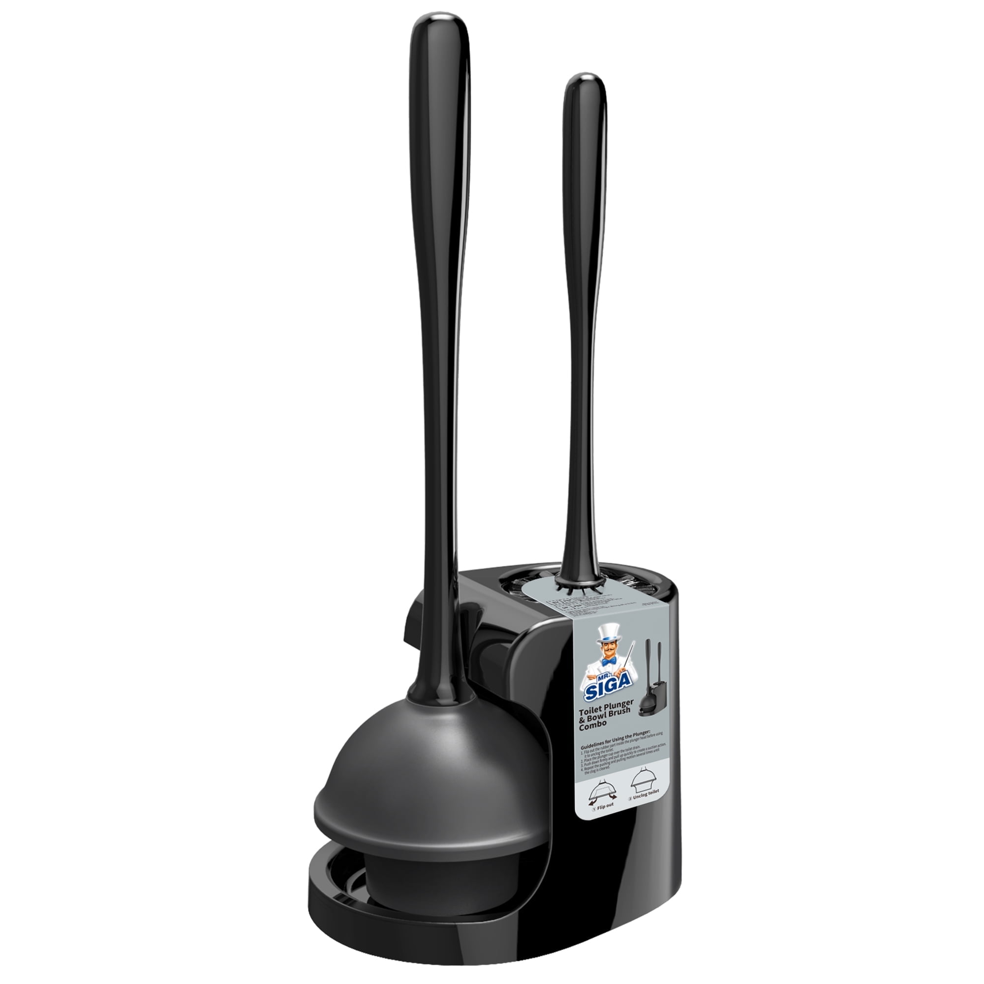 "MR.SIGA Toilet Plunger and Bowl Brush Combo, Size 6.3\"" x 8.2\"" x 18.1\"", Black, 1 Set"
