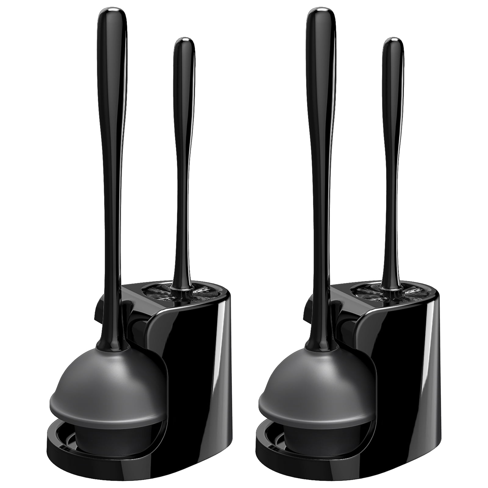 Black Plastic Toilet Plunger and Brush Set with Holder