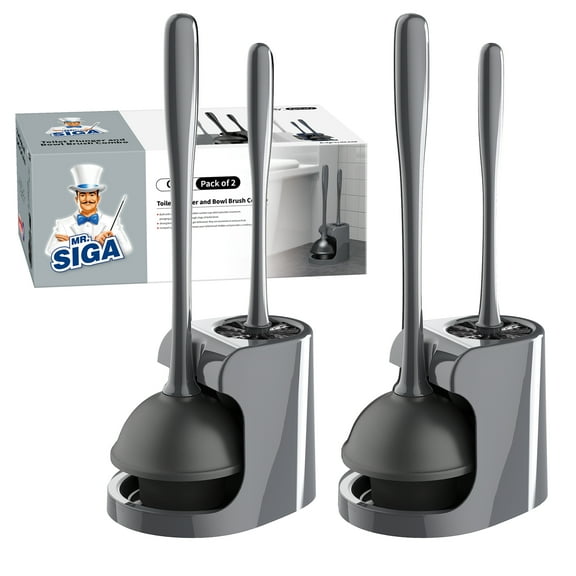 MR.Siga Toilet Plunger and Bowl Brush Combo for Bathroom Cleaning, Gray, 2 Sets,for adult