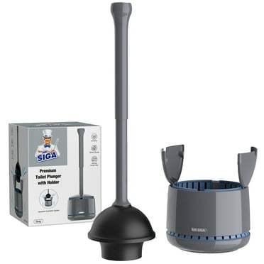 MR.Siga Toilet Plunger with Holder, Heavy Duty Plunger with Sturdy Handle for Toilet Cleaning, Gray