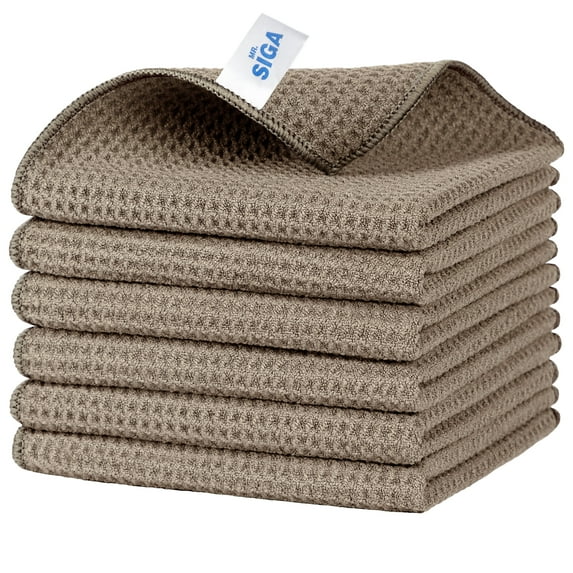 MR.Siga Waffle Pattern Cleaning Cloths, Reusable Absorbent Microfiber Cleaning Towels, Ultra Soft Microfiber Kitchen Cleaning Rags, 6 Pack, Sandy Brown, 12.6 x 12.6 inch