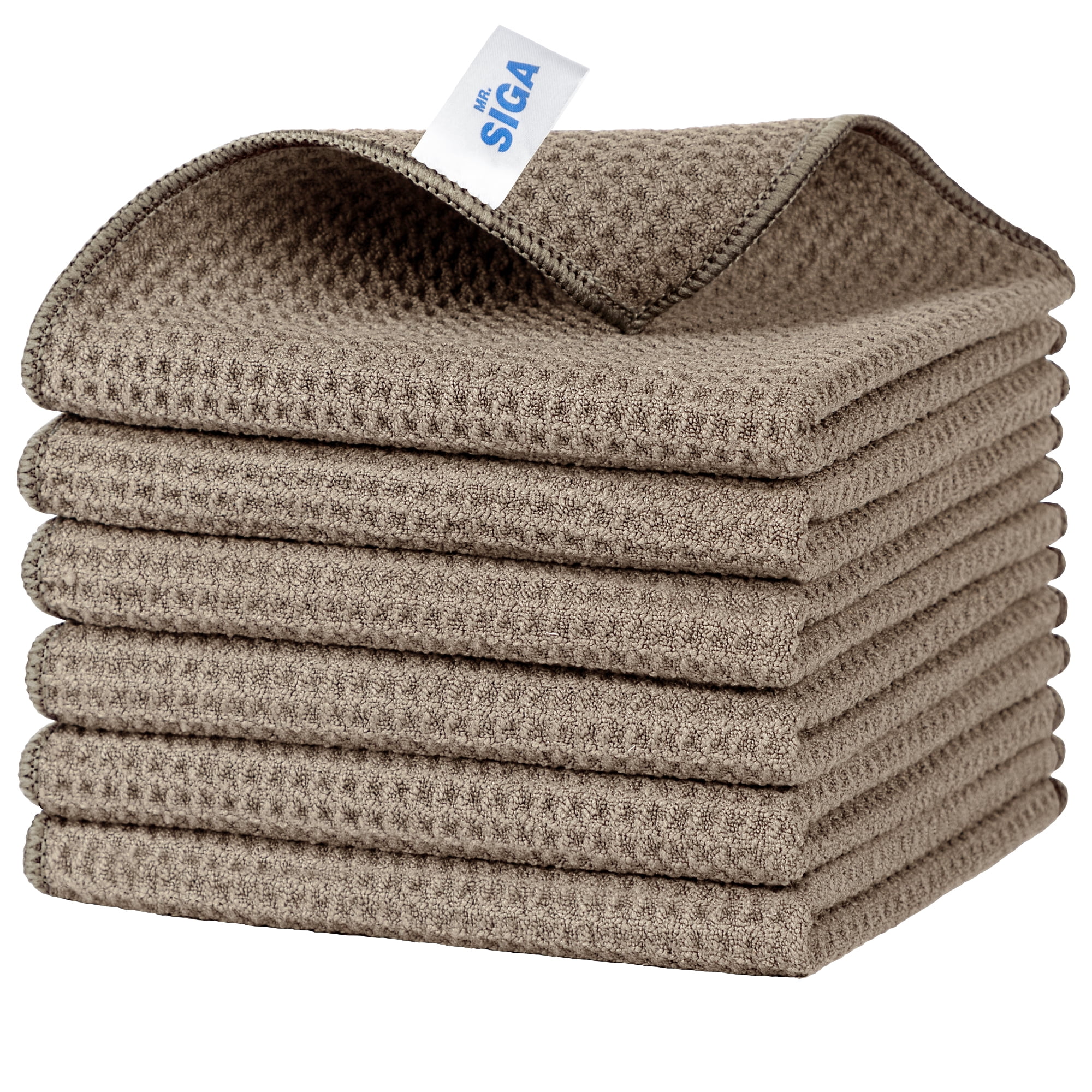 Sandy Brown Waffle Weave Microfiber Cleaning Cloths, 6 Pack