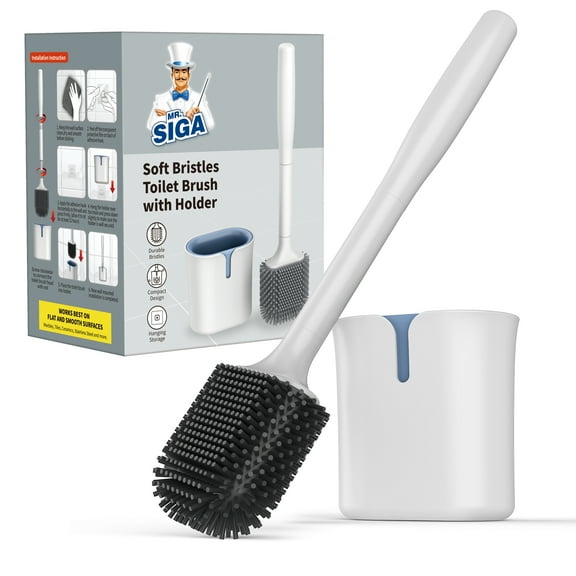 MR.Siga Wall Mounted Toilet Brush and Holder for Bathroom Cleaning, White, 1 Pack,for Adult