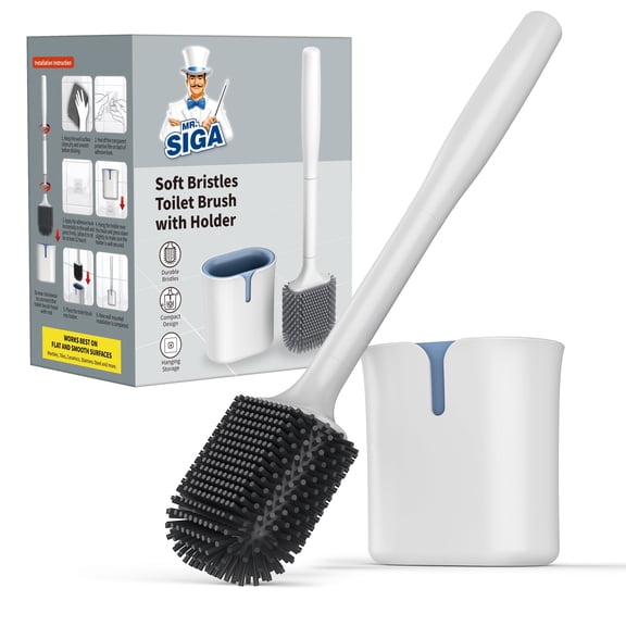 MR.SIGA Wall Mounted Toilet Brush and Holder for Bathroom Cleaning, White, 1 Pack,for Adult