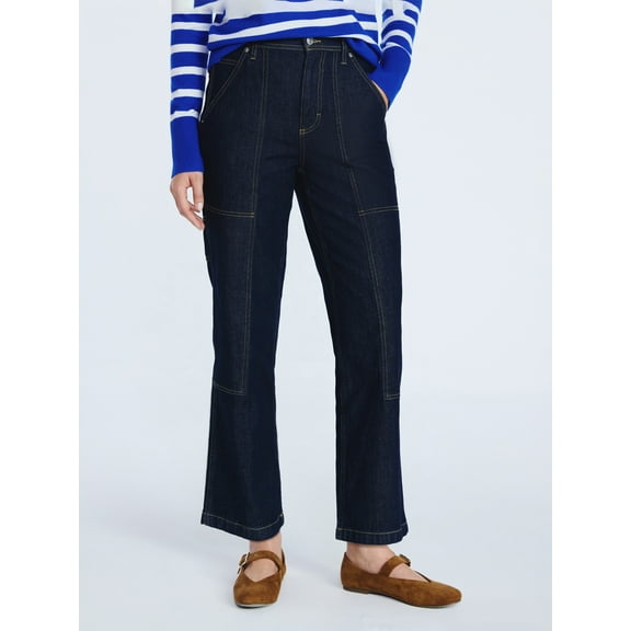 Free Assembly Women's Cropped Straight Leg Utility Jeans, 28” Inseam, Sizes XS-XXL