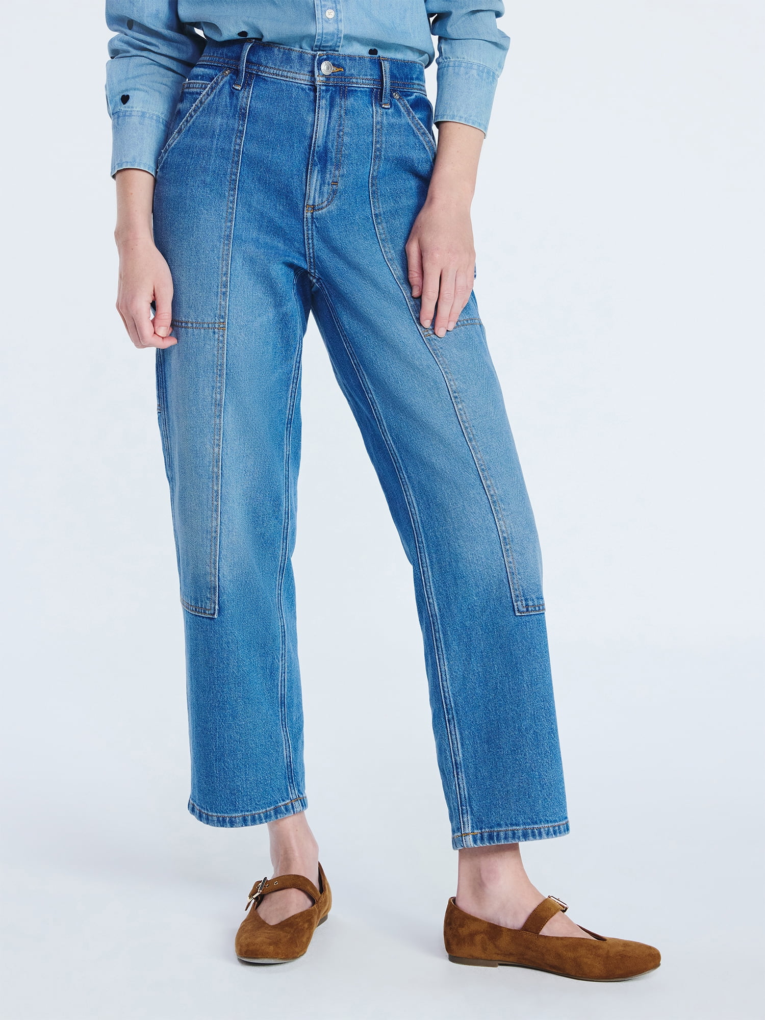 Free Assembly Women's Cropped Straight Leg Utility Jeans, 28” Inseam, Sizes XS-XXL