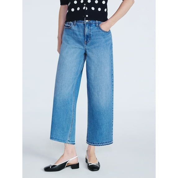 Free Assembly Women's Midrise Wide Leg Release Hem Jeans, 24" Inseam, Sizes 0-20