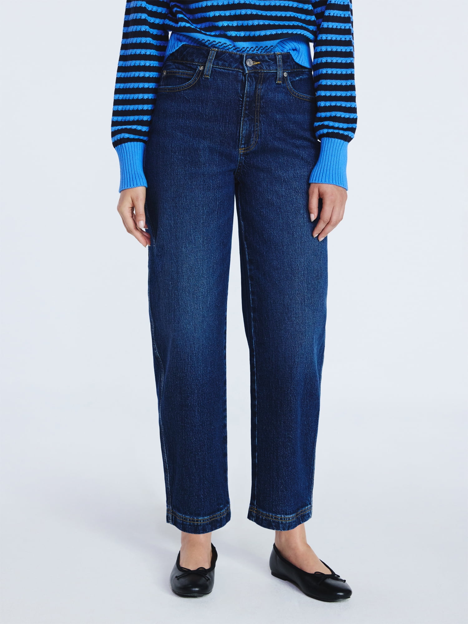 Free Assembly Women's Midrise Wide Leg Release Hem Jeans, 24" Inseam, Sizes 0-20