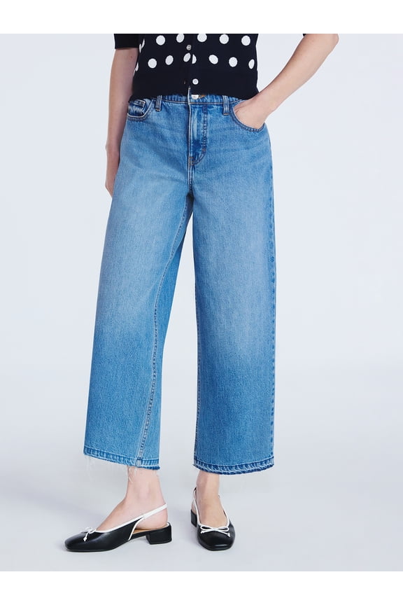 Women's Midrise Wide Leg Release Hem Jeans, 24" Inseam, Sizes 0-20