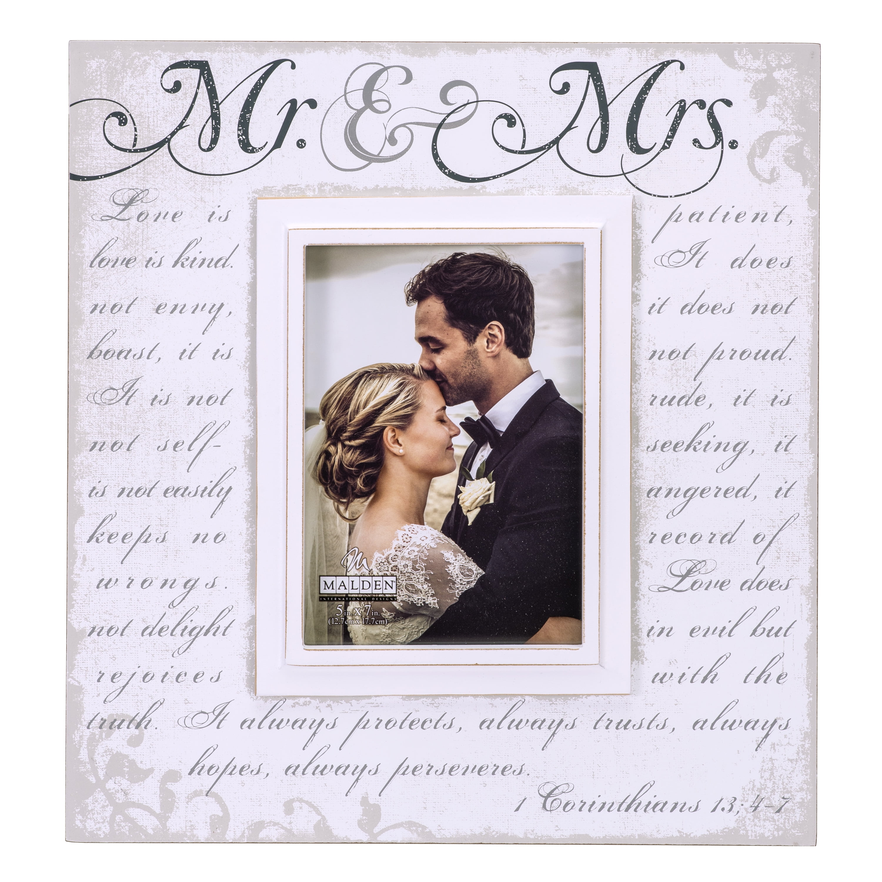 White Wood Mr. & Mrs. Corinthians Verse 5x7 Photo Frame