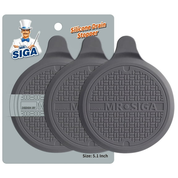 MR.siga Silicone Bathtub Stopper, Drain Stopper for Shower, Sink, 5.1" Diameter, Grey, 3 Pack