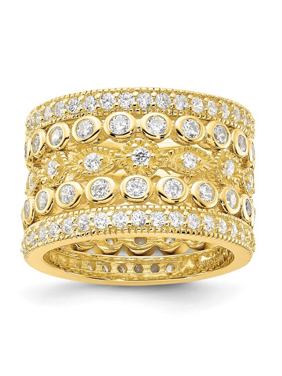 Finest Gold Affordable Expressions Sterling Silver Gold-Plated CZ Five Ring Set - Size 5