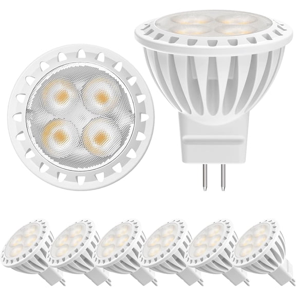 MR11 3W LED Bulbs 6-Pack - Warm White 2700K, GU4 Bi-Pin Base, 12V Low Voltage Spotlight, Non-Dimmable, Energy-Efficient Halogen Replacement for Landscape and Track Lighting