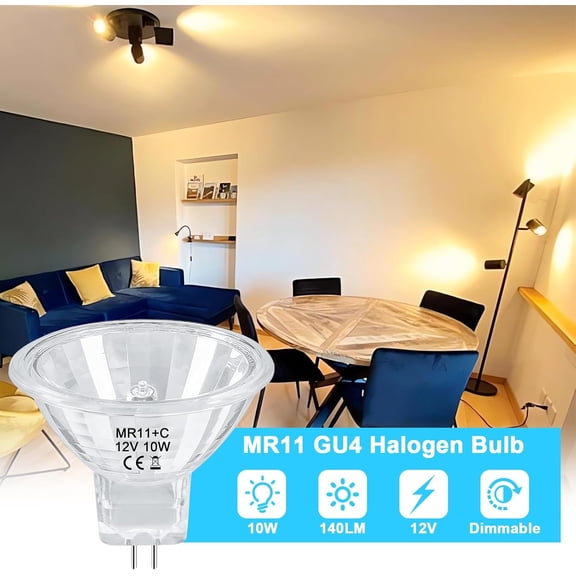 MR11 Halogen Bulb 10W 12V FTD Spotlight Bulb with Long Lifespan,GU4 Bi-Pin Base,Dimmable MR11 Bulbs with Glass Cover for Landscape,Accent,Track Lights,Fiber Optics,2700K Warm White,2 Pack