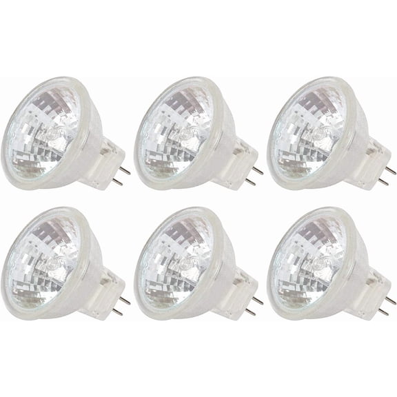 MR11 Halon 20W 12V Spotlight Bulb, GU4 Base, 2700K, 6 Pack | FTD Light Bulbs, 2-Pin 220lm for Landscape, Accent, Track Lights, and Fiber Optics, Bi-Pin Glass Cover, Warm White Dimmable