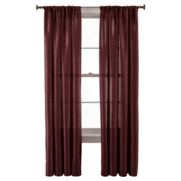 MR2 Burgundy 2-PC Set rod pocket faux silk window curtain treatment set of two 2 solid semi sheer voile panels 55" W x 95" L (Each)