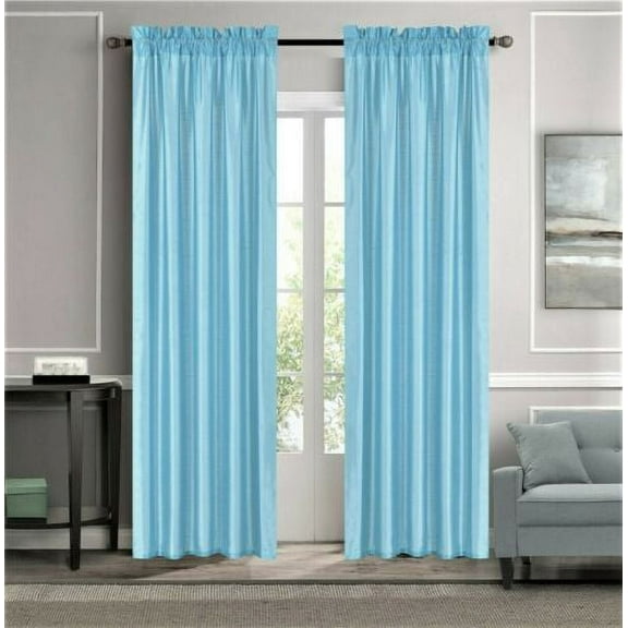 MR2 Light Blue 2-PC Set rod pocket faux silk window curtain treatment set of two 2 solid semi sheer voile panels 55" W x 95" L (Each)