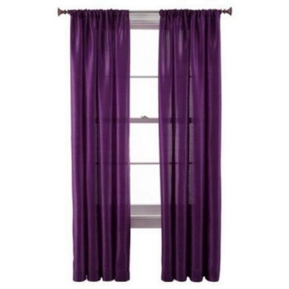 MR2 Purple 2-PC Set rod pocket faux silk window curtain treatment set of two 2 solid semi sheer voile panels 55" W x 95" L (Each)