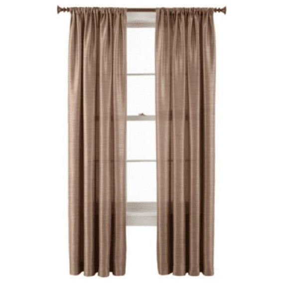 MR2 Taupe 2-PC Set rod pocket faux silk window curtain treatment set of two 2 solid semi sheer voile panels 55" W x 95" L (Each)