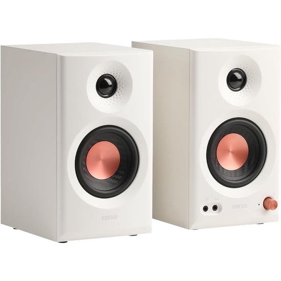 MR3 Powered Studio Monitor Speakers, Hi-Res Audio Certified Bluetooth V5.4 Active Bookshelf Loudspeakers, 2.0 Computer Speaker with Headphone Output RCA AUX Balanced TRS Input (White)