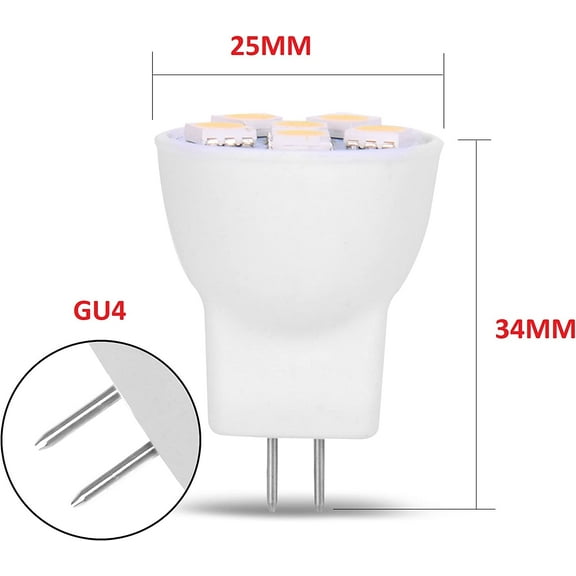 MR8 Light Bulb LED Replacement For Mini Halogen Recessed Lamps 12 Volt 1" Diameter GU4 RV Boat Camper Yacht Train Motor Home Interior Tiny House Ship Van Truck Sprinter Lighting - Warm White - 2 Pack