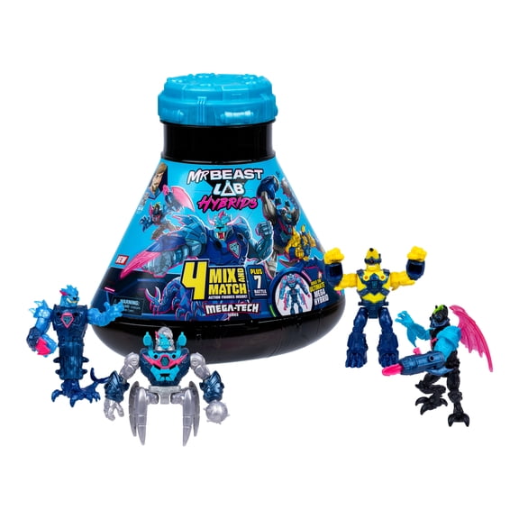 MrBeast Lab Hybrids Mega Pack, Reveal Different Hybrid Parts To Create 4 Mix & Match Figures, Ages 5+