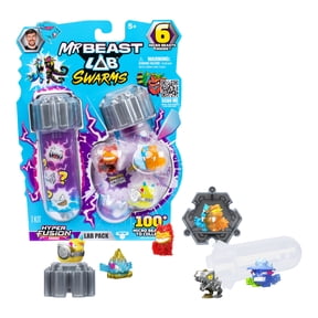 MrBeast Lab Swarms Hyper Fusion Series, Includes 6 Micro Beasts Figures, 6 Collectible Stickers & 2 Stackable Fusion Caps, Collect 100+, Ages 5+