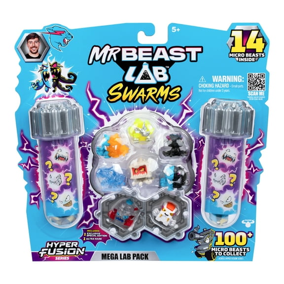 MrBeast Lab Swarms Hyper Fusion Series, Includes 14 Micro Beasts, 14 Collectible Stickers & 4 Fusion Caps To Build Out Your Own MrBeast Lab, Ages 5+