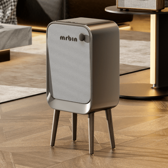 MRBIN Motion Sensor Trash Can Bathroom with Butterfly Lid and Leg, 5.5 Gal / 20 L Tall Automatic Touchless Electric Smart Waste Basket, Toilet Covered Garbage Dustbin for Bedroom, Eclipse Grey