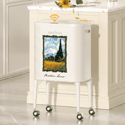 MRBIN Metal Motion Sensor Kitchen Trash Can with Wheel Legs, 36L / 9.5gal Medium Press Lid Slim Waste Basket, Pet Proof Tall Narrow Garbage Pail for Vanity, Living Room, Bathroom, Bedroom, Wheatfield
