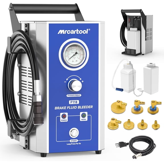 Mrcartool F118 Electric Brake Bleeder Kit, Professional Brake Master Cylinder Bleeder Kit, with Pressure Gauge & Air Pump for Cars Trucks 110V
