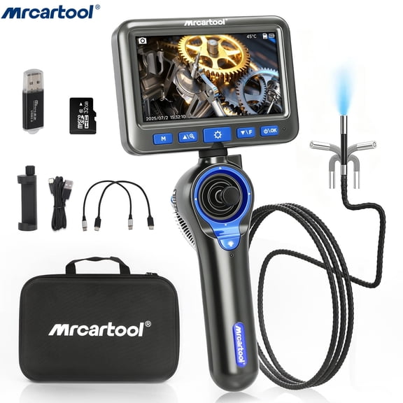 MRCARTOOL N180 4-Way 360 Articulating Borescope,5" Monitor Inspection camera with light,6.2mm Slim Snake Probe Endoscope Camera