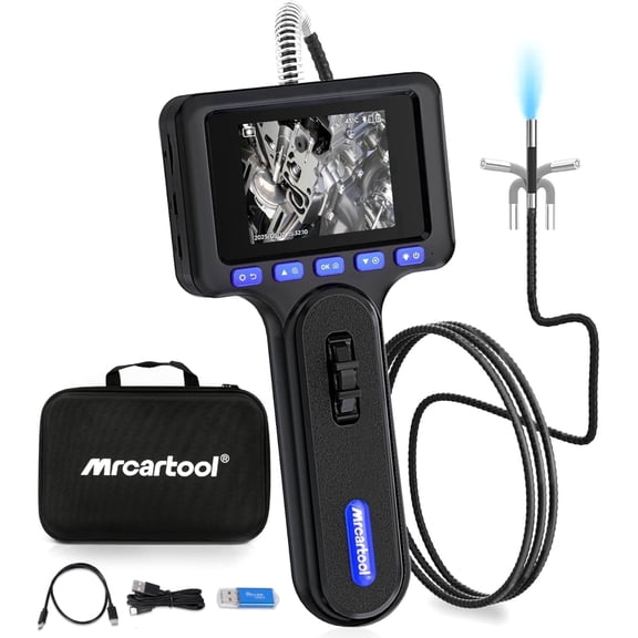 MRCARTOOL Two-Way Articulating Borescope with Light, Industrial Endoscope Camera with 0.24in/6.25mm Articulated Probe, IP67 Waterproof Snake Inspection Scope for Mechanic Aircraft Automotive Engine