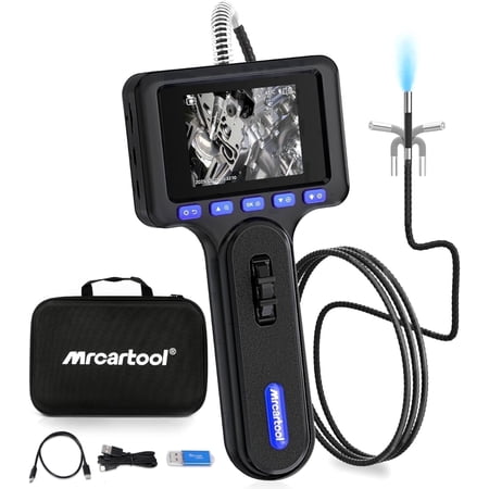 MRCARTOOL N100 Two-Way Articulating Borescope with Light, 2600mAh Battery, 0.24in Probe, IP67 Waterproof Inspection Camera for Automotive Engine
