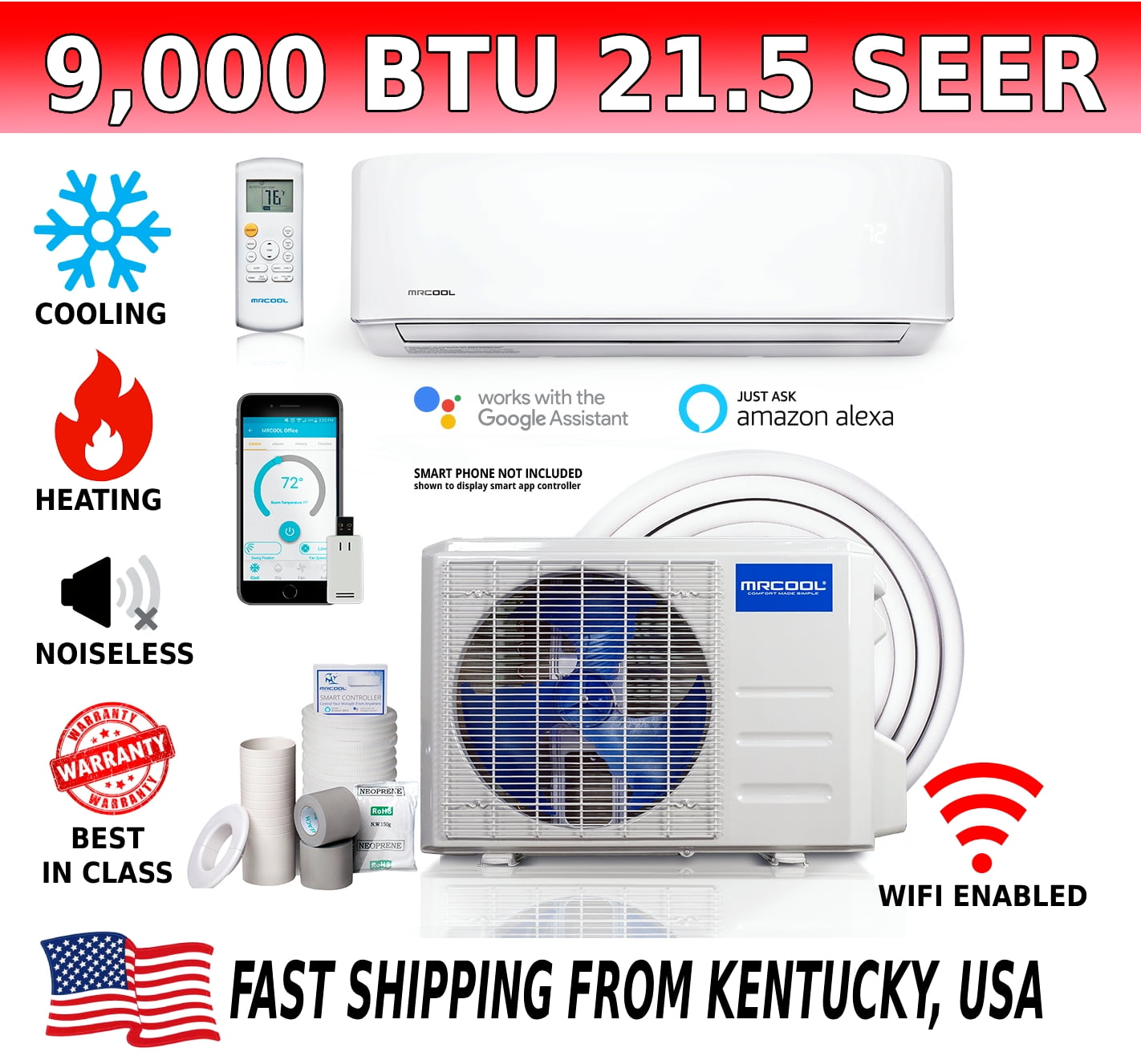 MRCOOL 9,000 BTU White Ductless Heat Pump System with WiFi