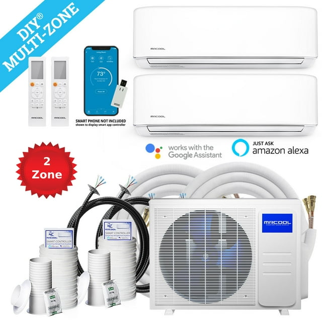MRCOOL DIY 2 Zone 18000 BTU 21 SEER (9K + 9K) Ductless Mini-Split Air Conditioner and Heater 700 Sq. Ft Coverage - 230V