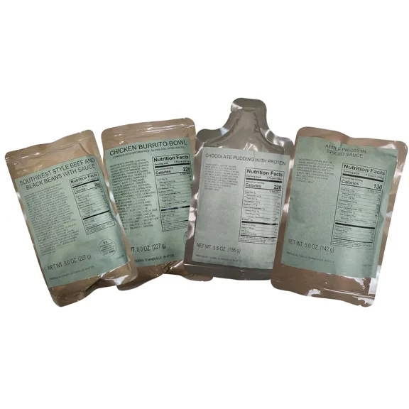 MRE Meal Bundle Entrees Dessert Fruit Camping Survival 4-Pack