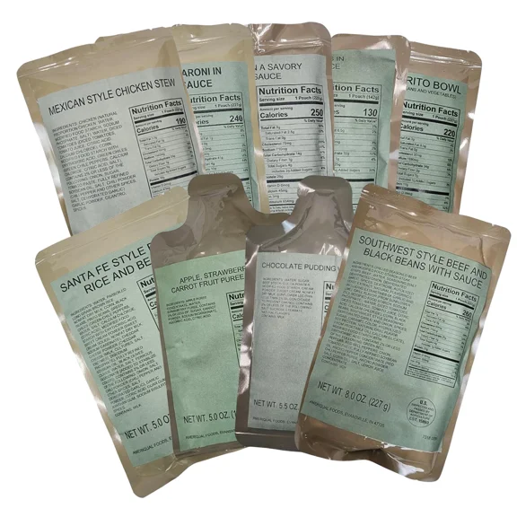 MRE Meal Variety Entrees Dessert Fruit Camping Survival 9-Pack