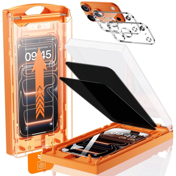 MRGLAS TOP 9H+ Glass 2+2 Packs for iPhone Pro Max Privacy Screen Protector with Camera Lens Protector [Zero Bubble][10X Military Protection] ProMax Tempered Glass Full Edge Coverage,Case-Friend Y201