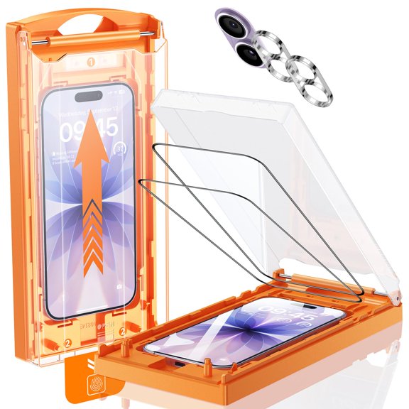 MRGLAS TOP 9H+ Glass 2+2 Packs for iPhone Screen Protector with Camera Lens Protector [Zero Bubble, Auto-Dust Removal] [10X Military Protection] 6.3'' Tempered Glass Full Edge Coverage HD Clear Y201